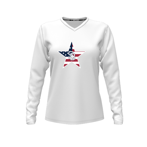 [FTLVPTWH-FYXS-LOGO1] Decker Performance T-Shirt (Female Youth XS, White, V Neck, Logo 1, Long Sleeve)